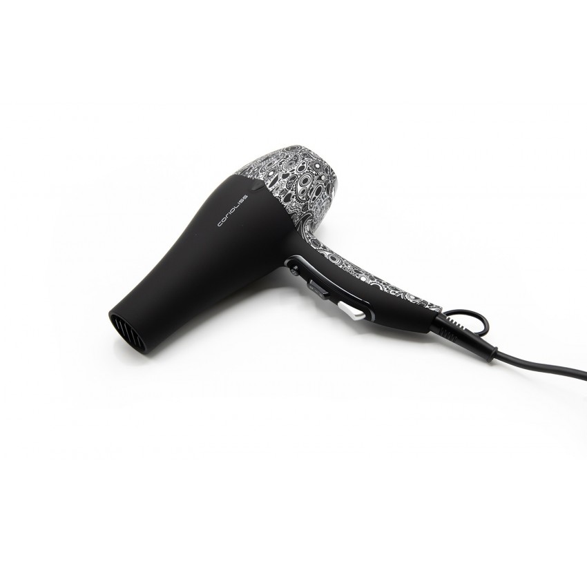 Corioliss Flow Black Paisley Silver Soft Touch Hair Dryer